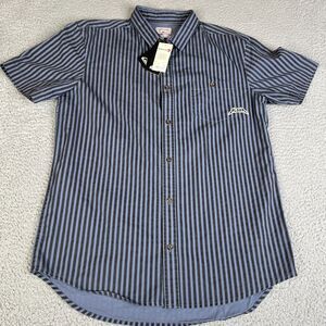 Quiksilver Button Up Shirt Mens Large Blue Stripe Short Sleeve Surf Skate